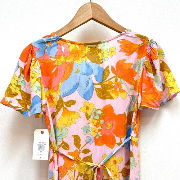 Billabong Short & Sweet Floral Print Flutter Sleeve Babydoll Dress Sorbet XS NEW - Picture 7 of 13